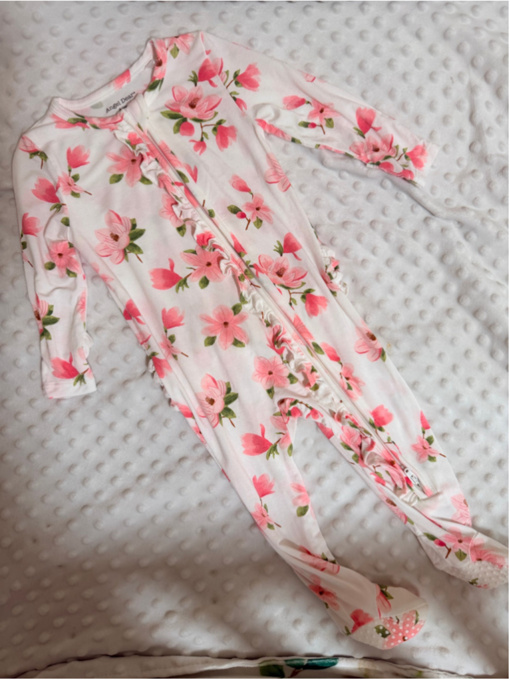 Baby Angel Dear Floral Footie Pajamas, 6-9 Months, White and Pink